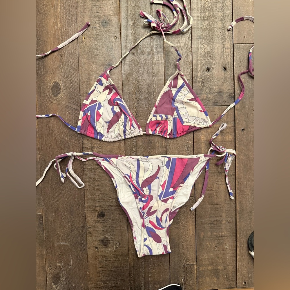 Emilio Pucci Purple and Pink Abstract Bikini Set